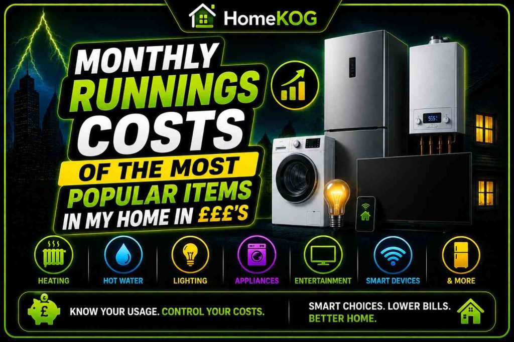 Monthly runnings costs of the most popular items in my home in £££'s